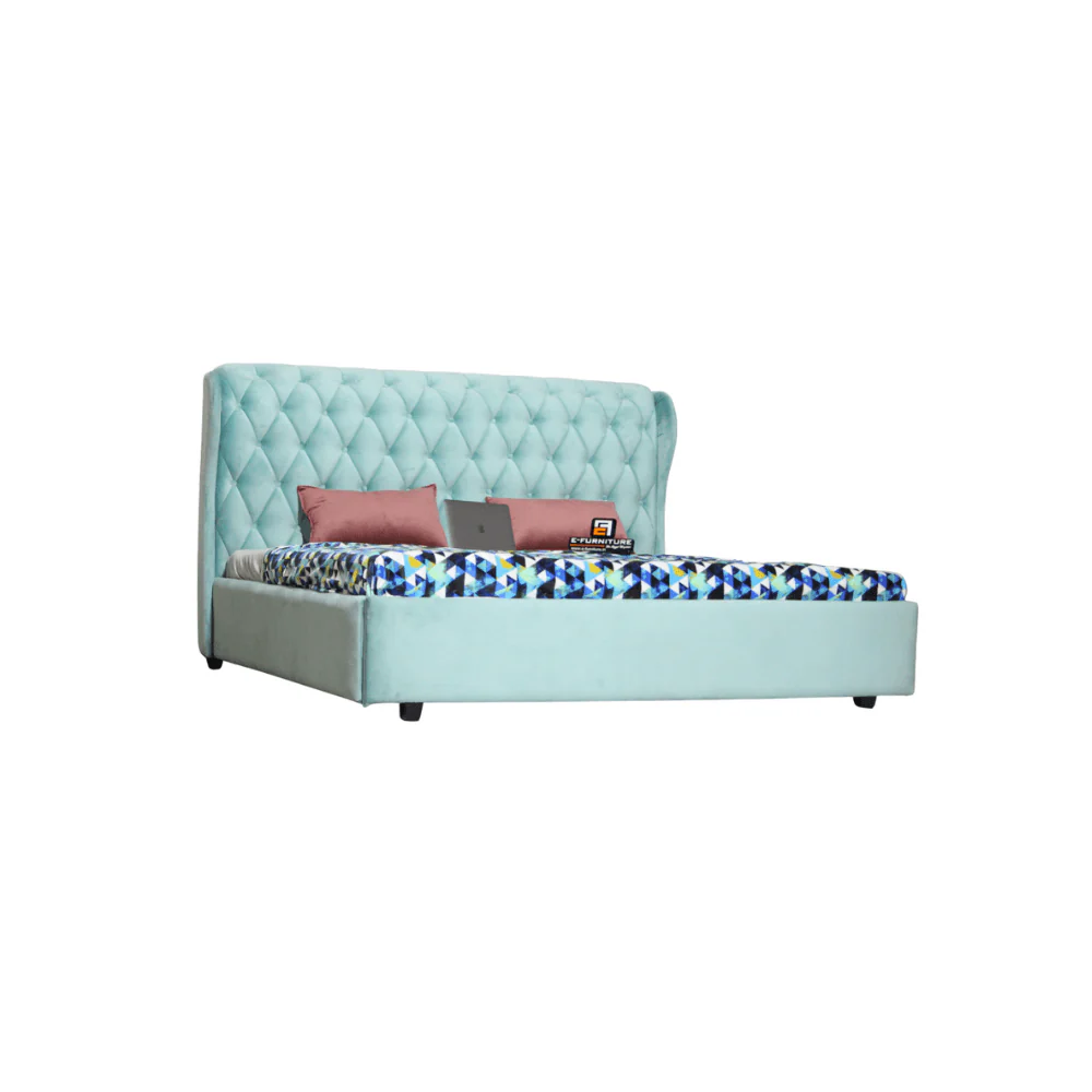 Furniture Crew Berlin Queen Size Non-Storage Upholstered Bed in Teal Color - Image 2