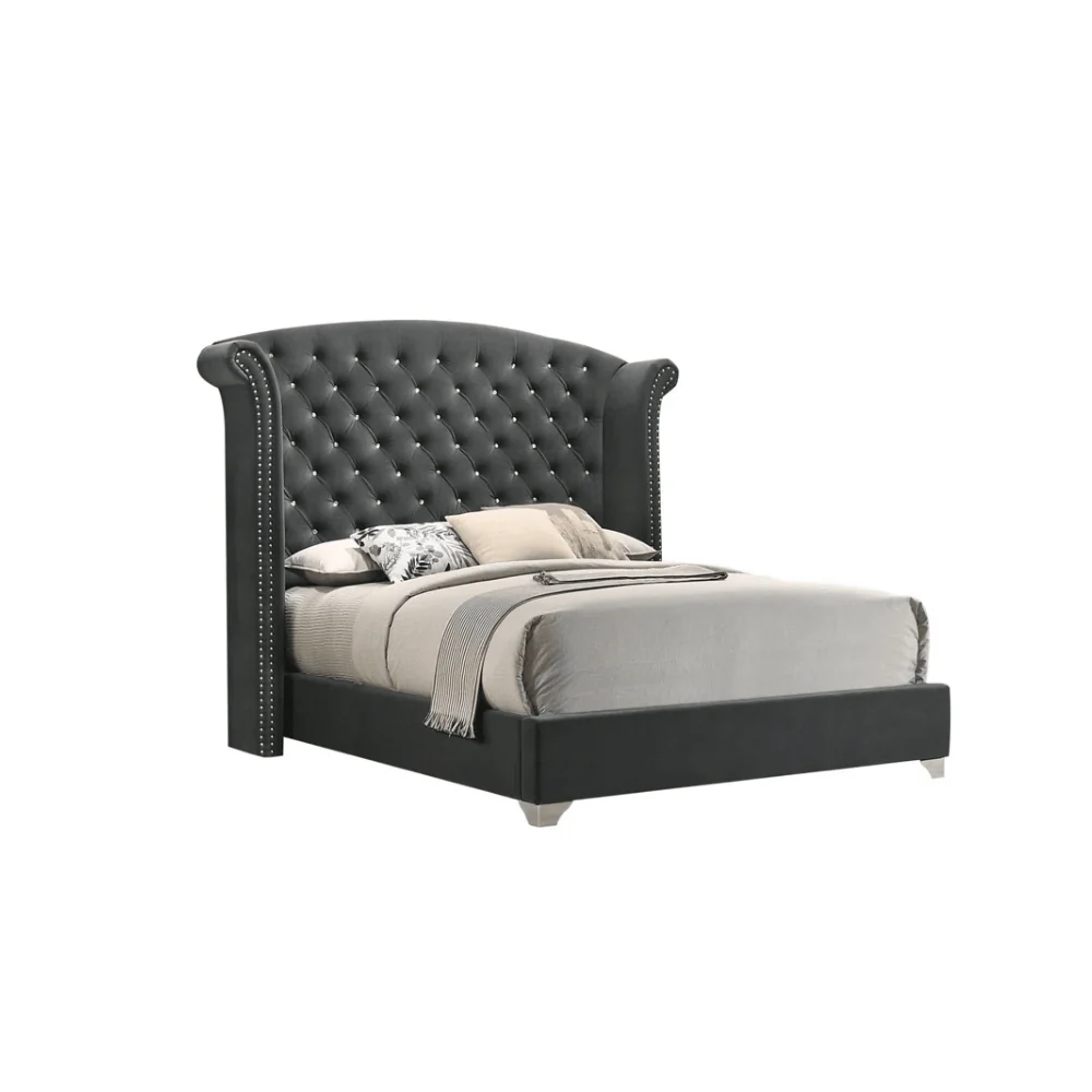 Furniture Crew Munich Queen Size Non-Storage Upholstered Bed in Grey Color - Image 2