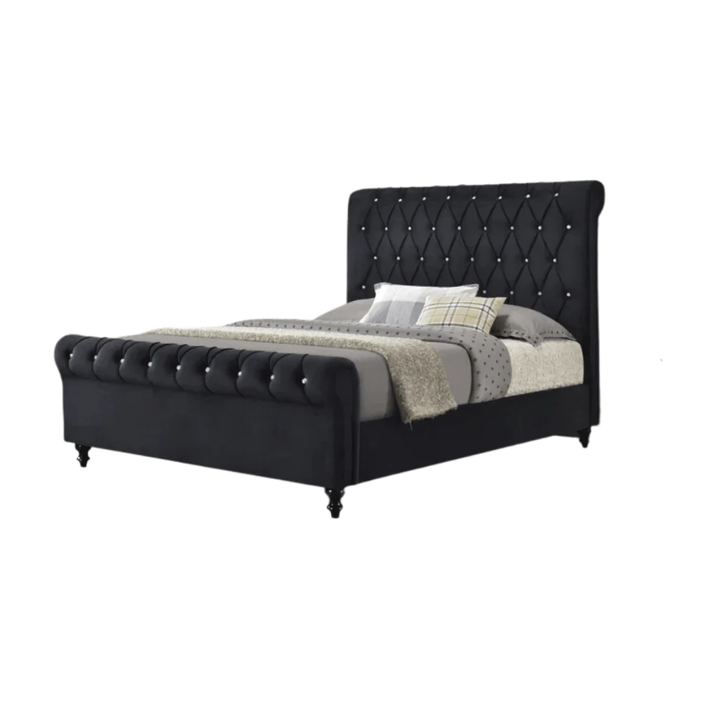 Furniture Crew Sydney Queen Size Non-Storage Upholstered Bed in Black Color - Image 2