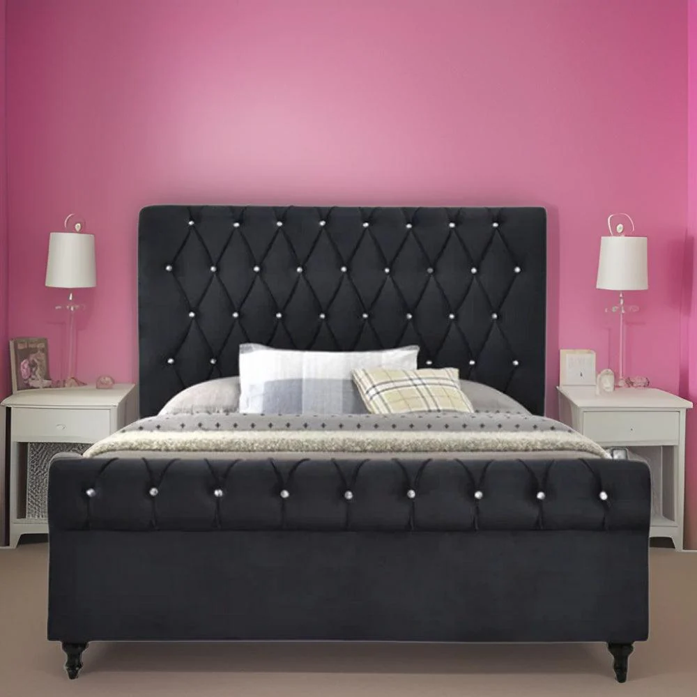 Furniture Crew Sydney Queen Size Non-Storage Upholstered Bed in Black Color