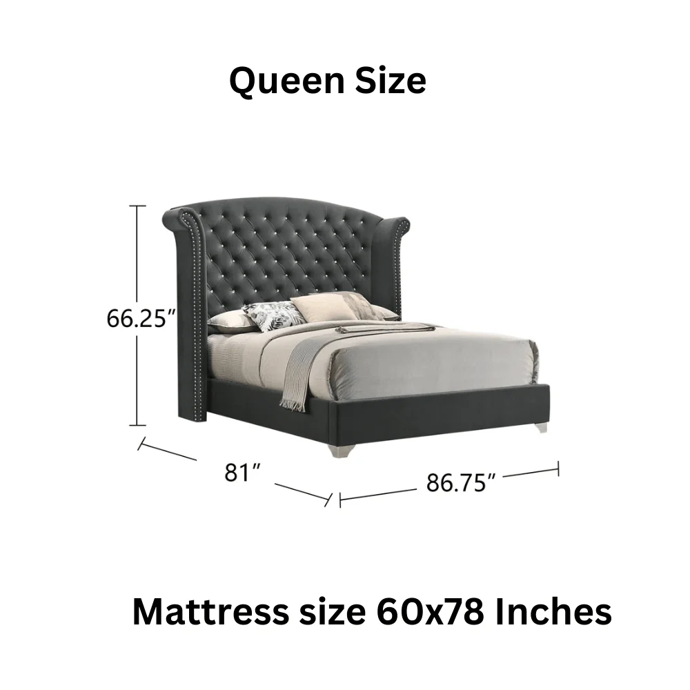 Furniture Crew Munich Queen Size Non-Storage Upholstered Bed in Grey Color - Image 3