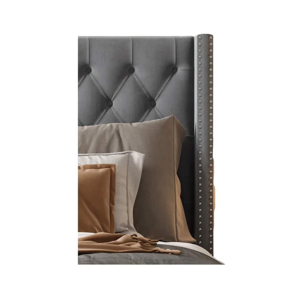 Furniture Crew York Queen Size Non-Storage Upholstered Bed in Grey Color - Image 4