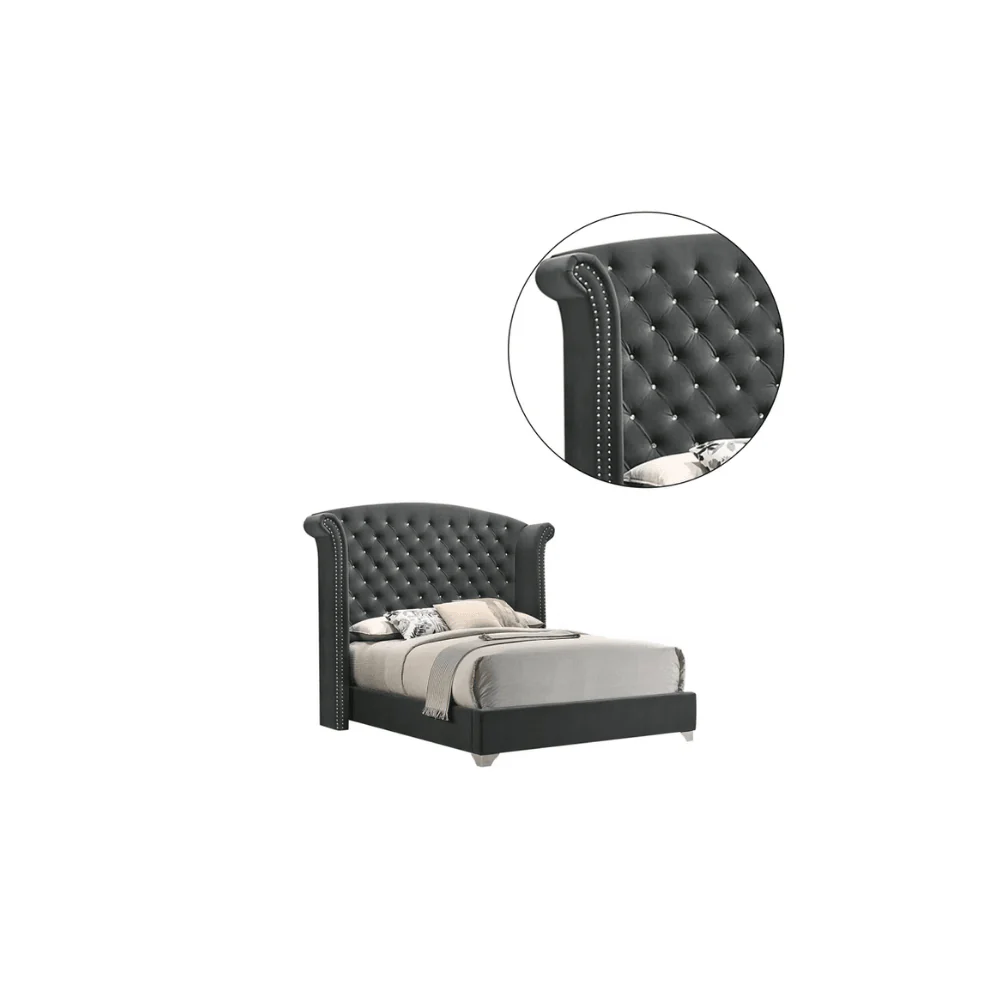 Furniture Crew Munich Queen Size Non-Storage Upholstered Bed in Grey Color - Image 4