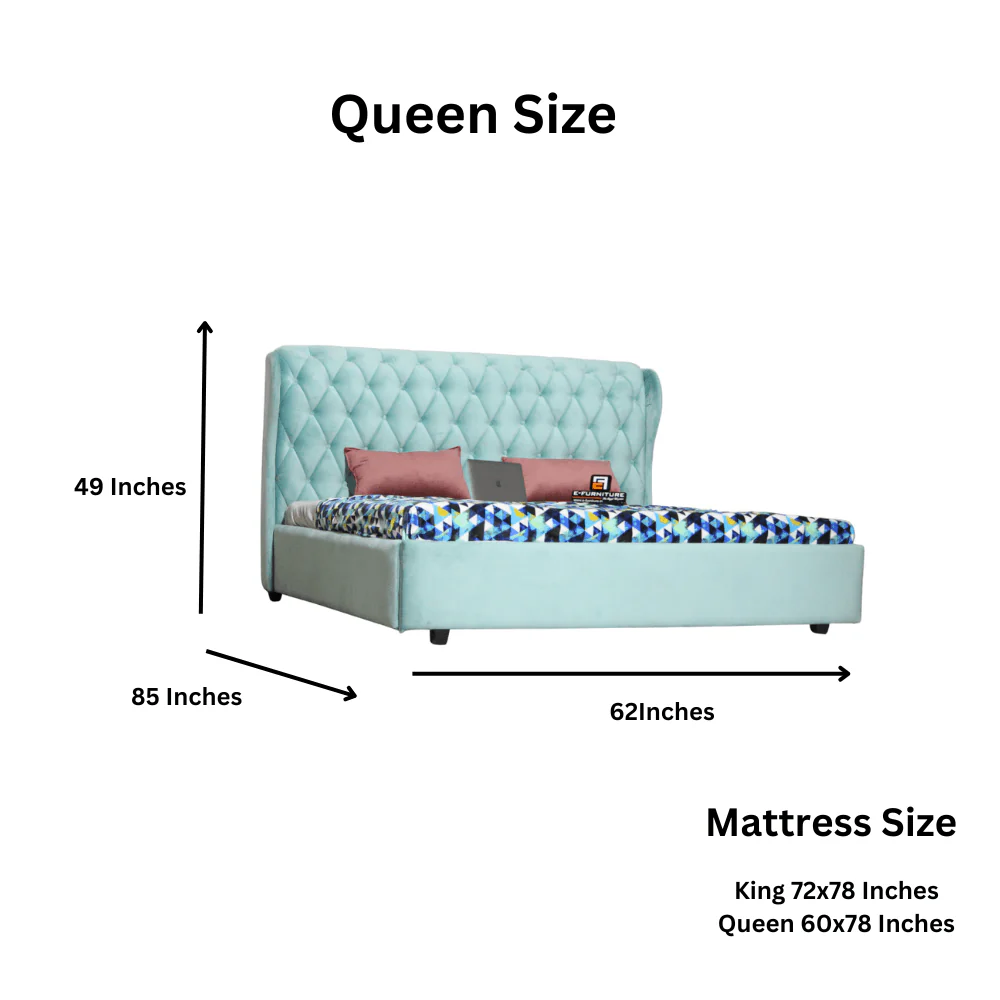 Furniture Crew Berlin Queen Size Non-Storage Upholstered Bed in Teal Color - Image 3