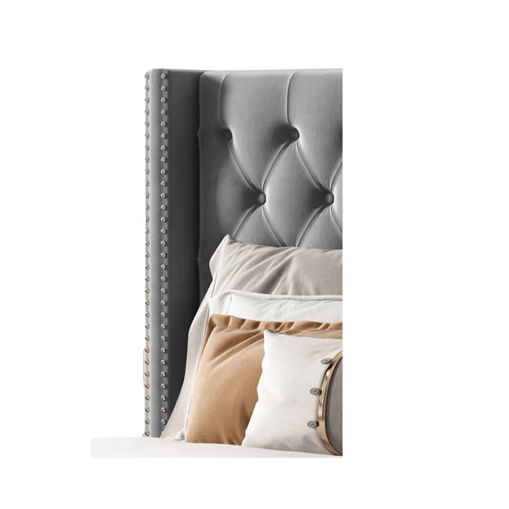 Furniture Crew York King Size Non-Storage Upholstered Bed in Grey Color - Image 5