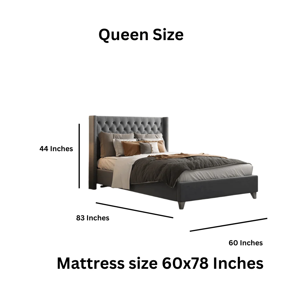 Furniture Crew York Queen Size Non-Storage Upholstered Bed in Grey Color - Image 6