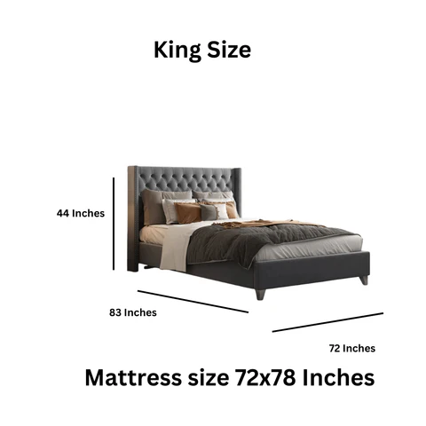Furniture Crew York King Size Non-Storage Upholstered Bed in Grey Color - Image 4